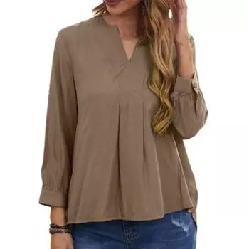 Летние женские однотонные свободные футболки с длинным рукавом и V-образным вырезом для женщин S зелёный