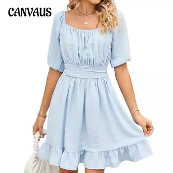 Летние женские однотонные свободные платья с квадратным вырезом и короткими рукавами и открытой спиной S розовый