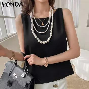 Летние женские однотонные топы без рукавов VONDA