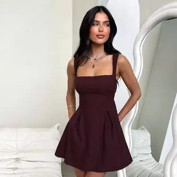 Летние женские однотонные узкие плиссированные платья с высокой талией S чёрный