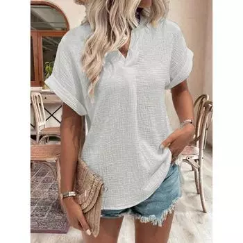 Летние женские однотонные женские блузки и рубашки с разрезом по низу S белый