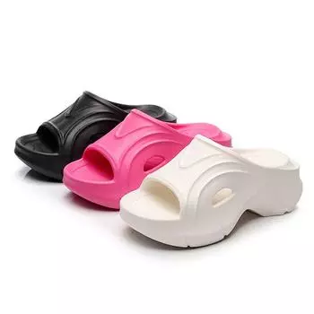 Летние женские ортопедические тапочки с толстой подошвой и открытым носком на танкетке, женские нескользящие шлепанцы из ЭВА на платформе 36-37 чёрный