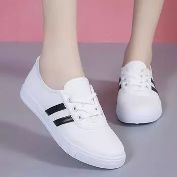 Летние женские парусиновые вулканизированные туфли для девочек, удобные и дышащие кроссовки для студентов, женские повседневные туфли на шнуровке, черные и белые 35