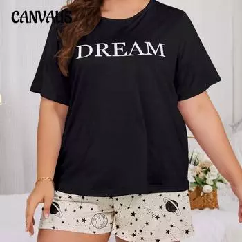 Летние женские пижамы больших размеров с коротким рукавом, шорты, костюм, повседневная свободная домашняя одежда с круглым вырезом 1XL разноцветный