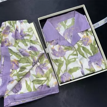 Летние женские пижамы из искусственного шелка, повседневные пижамные комплекты, ночные рубашки, шорты, принтованные цветочные пижамы, домашние костюмы M