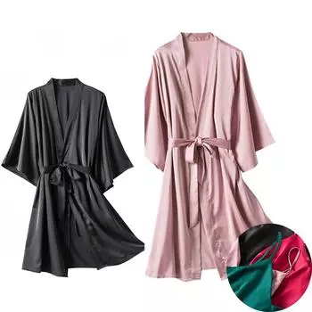 Летние женские пижамы, сексуальный халат, ледяной шелк, удобный свободный халат, удобная сексуальная домашняя одежда для сна XL чёрный