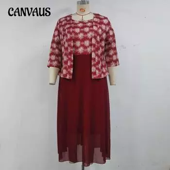 Летние женские платья 2XL ~ 6XL размера плюс, элегантные платья с круглым вырезом, комплекты кардиганов 2XL красный