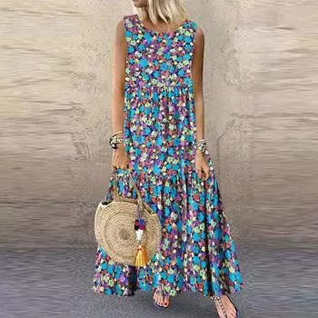 Летние женские платья без бретелек без рукавов в стиле ретро, повседневные пляжные свободные пуловеры больших размеров, длинное платье трапециевидной формы для женщин One Size жёлтый