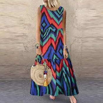 Летние женские платья без бретелек без рукавов в стиле ретро, повседневные пляжные свободные пуловеры больших размеров, длинное платье трапециевидной формы для женщин One Size жёлтый