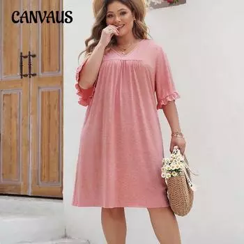 Летние женские платья больших размеров, однотонные свободные платья с v-образным вырезом, повседневные платья 1XL розовый