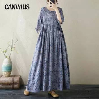 Летние женские платья больших размеров в этническом стиле с круглым вырезом и короткими рукавами, свободные платья с принтом One Size синий