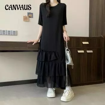 Летние женские платья больших размеров, облегающие повседневные платья средней длины