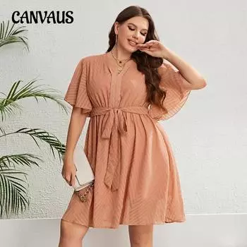 Летние женские платья больших размеров, однотонные платья с v-образным вырезом и завязкой на талии