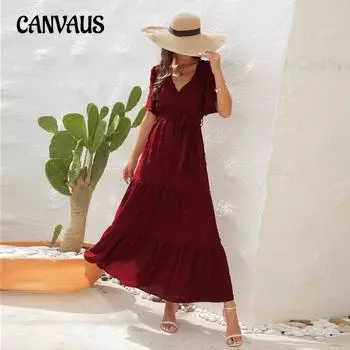 Летние женские платья больших размеров с v-образным вырезом и высокой талией, платья с длинными рукавами, платья для путешествий и отдыха