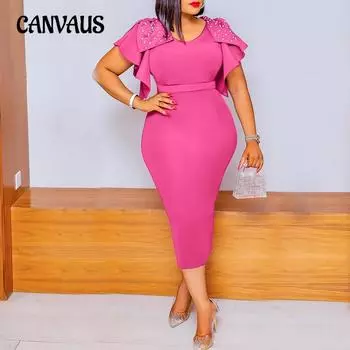 Летние женские платья больших размеров, модные платья с рюшами и бисером, платья S