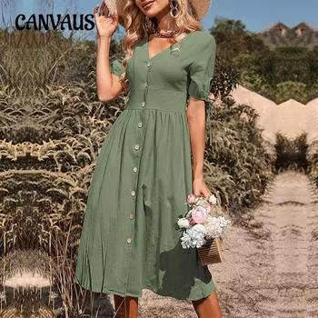 Летние женские платья Длинные платья с короткими рукавами и v-образным вырезом Темпераментные элегантные однотонные платья S чёрный