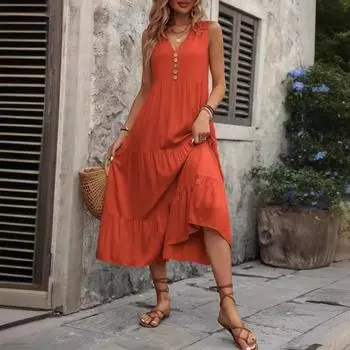 Летние женские платья-майки без рукавов, свободные, повседневные, однотонные платья S чёрный