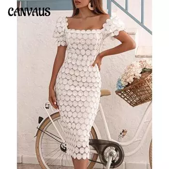 Летние женские платья модные кружевные темпераментные пригородные платья миди миди с талией однотонные длинные платья миди с запахом S белый