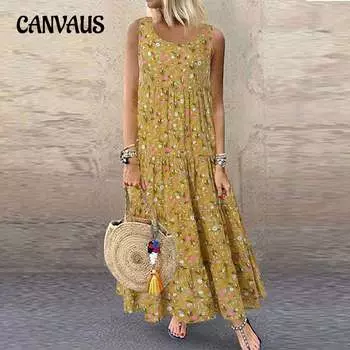 Летние женские платья Модные платья без рукавов с цветочным принтом S фиолетовый