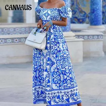 Летние женские платья Модные платья с одним вырезом и богемным принтом S синий