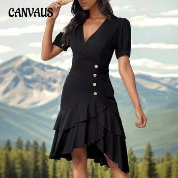 Летние женские платья однотонные нерегулярные тонкие платья S чёрный