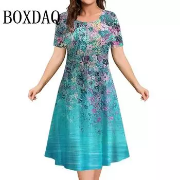 Летние женские платья с 3D-принтом и цветами, одежда с коротким рукавом, элегантное свободное платье А-силуэта, модное женское платье больших размеров 6XL S