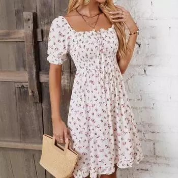 Летние женские платья с цветочным принтом премиум-класса с приталенной талией и длинными рукавами S чёрный