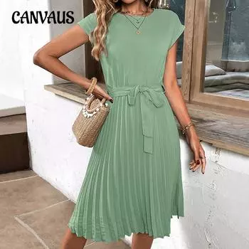 Летние женские платья с галстуком, однотонные плиссированные пригородные платья S розовый