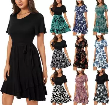 Летние женские платья с круглым вырезом и коротким рукавом, повседневное платье, свободное мягкое платье XXL