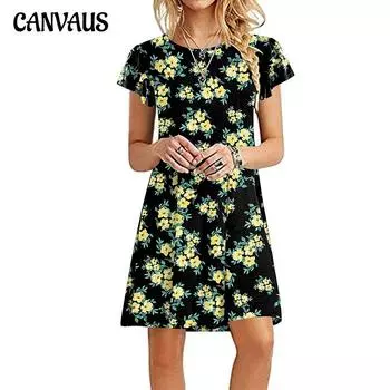 Летние женские платья с круглым вырезом и короткими рукавами, карманные платья с принтом