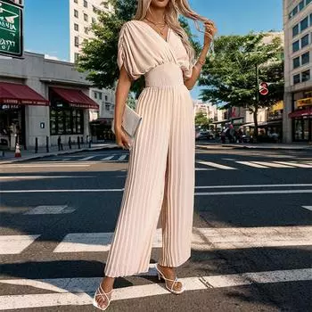 Летние женские платья с круглым вырезом, однотонные плиссированные платья S абрикосовый