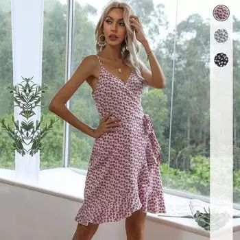 Летние женские платья с лямкой на бретельках с нестандартным принтом, корейская мода, сексуальные наряды, платье без рукавов, повседневные платья для женщин, 2024 L