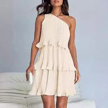 Летние женские платья с наклонными плечами, многослойные лоскутные подолы, однотонные платья S чёрный