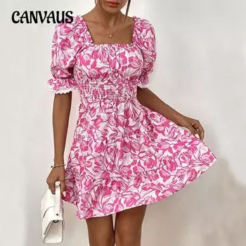 Летние женские платья с объемными рукавами, темпераментные элегантные платья с короткими рукавами и завязками S розовый