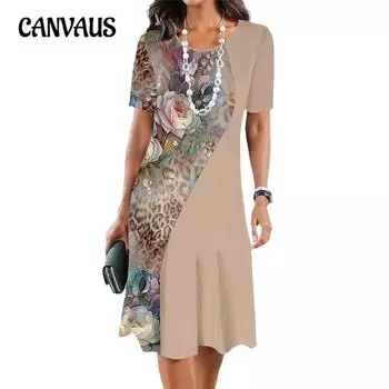 Летние женские платья с принтом, модные повседневные свободные платья большого размера с круглым вырезом