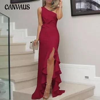 Летние женские платья с разрезом и оборками, большое вечернее платье