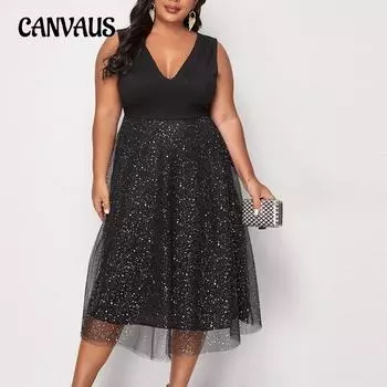 Летние женские платья с v-образным вырезом, платья без рукавов больших размеров L чёрный