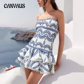 Летние женские платья, сексуальное короткое платье в стиле Spice Girl с эластичной резинкой на талии и грудью, с вышивкой и оборками S чёрный