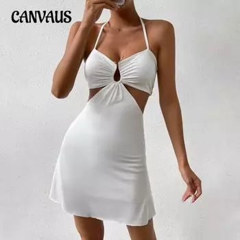 Летние женские платья Сексуальные платья с открытой спиной и бретельками на шее XS белый
