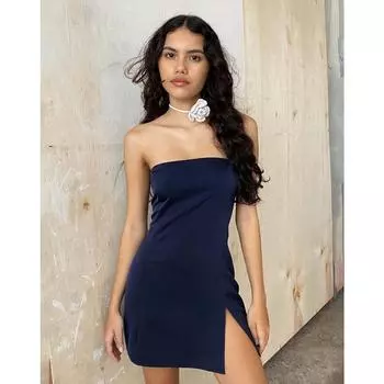 Летние женские платья Spice Girl Temperament с открытыми плечами и короткими разрезами S темно-синий