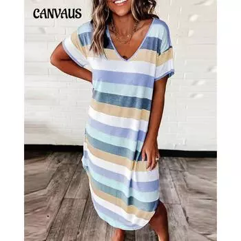 Летние женские платья Свободные полосатые платья с короткими рукавами и длинными рукавами с принтом S лавандовый