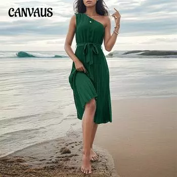 Летние женские платья Темперамент Элегантные однотонные платья без рукавов с наклонным вырезом и без бретелек S