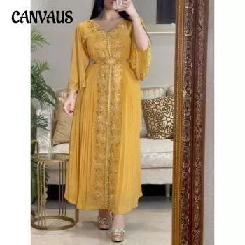 Летние женские платья Темперамент Элегантные вышивки Вечерние платья с бриллиантами S жёлтый