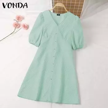 Летние женские платья VONDA с v-образным вырезом и объемными рукавами