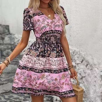 Летние женские платья в стиле бохо с принтом, шикарные, удобные и универсальные, темпераментные, элегантные, повседневные, женская одежда, нежное женское платье S чёрный