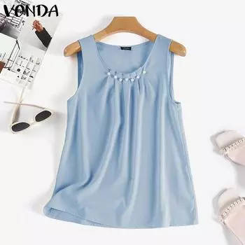 Летние женские плиссированные повседневные топы без рукавов VONDA