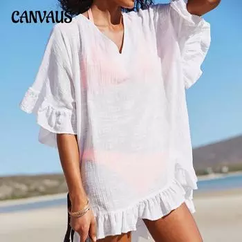 Летние женские пляжные купальники больших размеров с завязками и оборками, бикини, верхняя солнцезащитная одежда, платья One Size белый