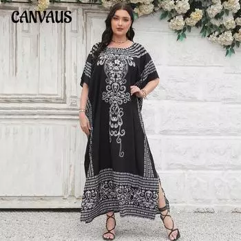 Летние женские пляжные накидки с этническим принтом, свободное платье больших размеров, бикини, солнечная рубашка One Size чёрный