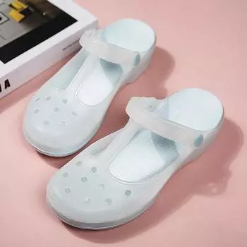 Летние женские пляжные сандалии Мэри Джейн, ажурные дышащие садовые туфли из желе, мягкая подошва, нескользящий каблук, классные тапочки 36 розовый