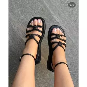 Летние женские пляжные сандалии с круглым носком на толстой подошве 36 чёрный
